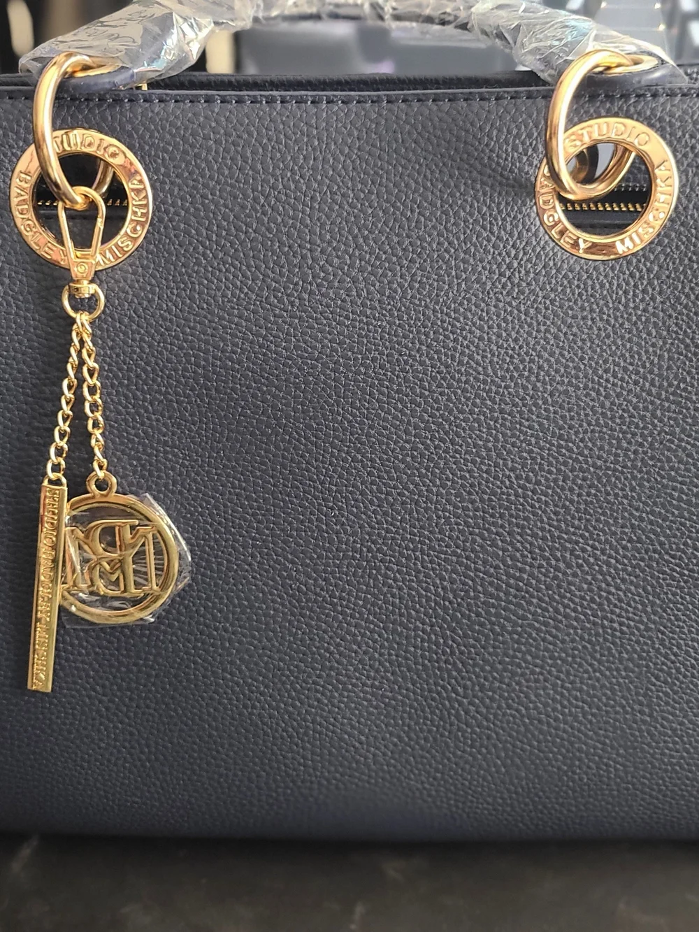 Bundle Badgley Mischka Black Satchel w/Gold Hardware/Purse Charm/wallet
